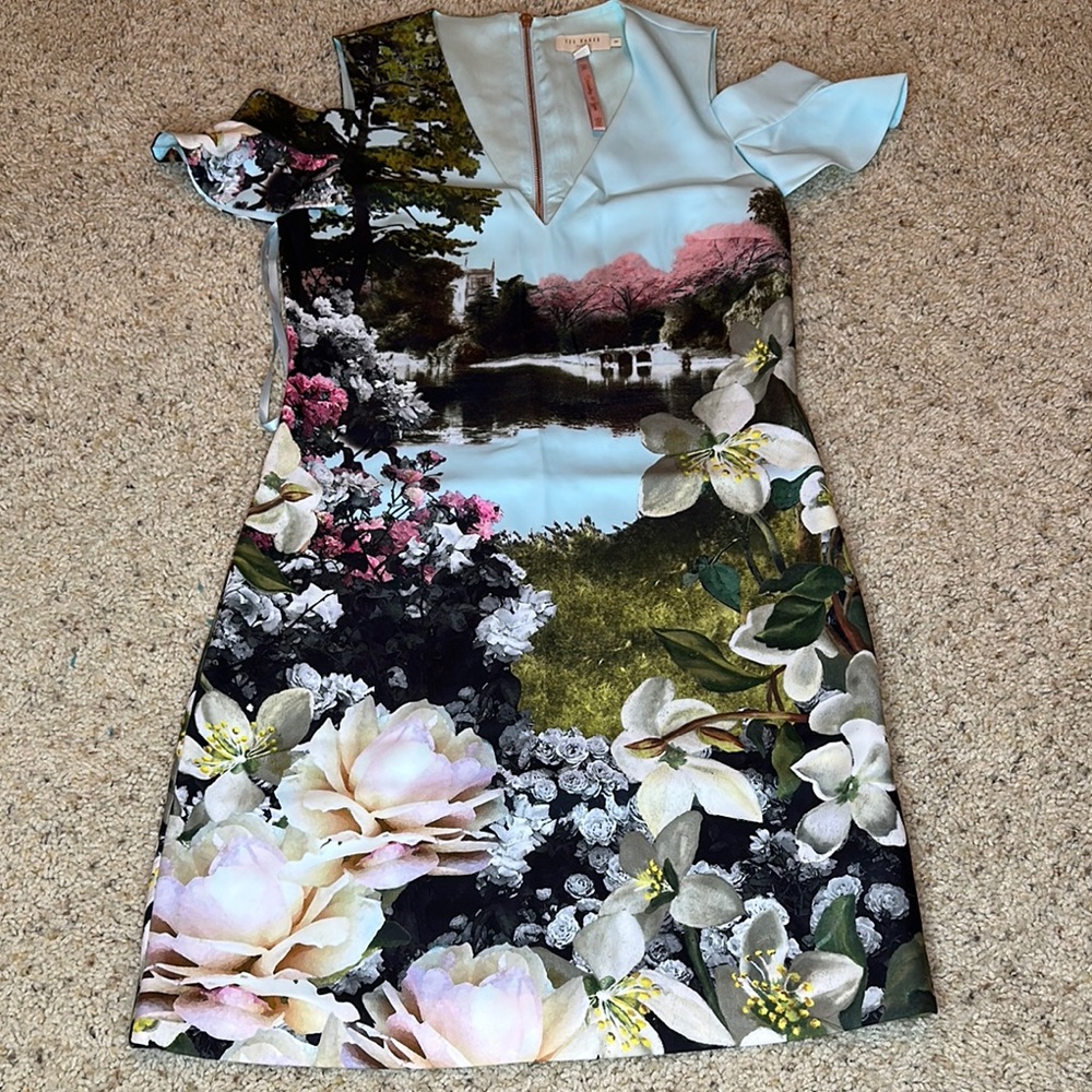 Ted Baker Floral Print Dress with Scenic Design